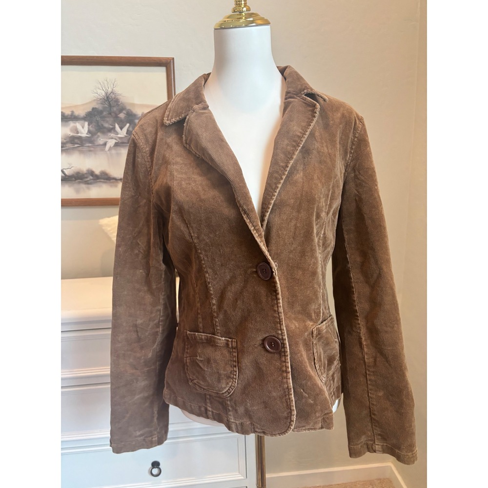 Brown Corduroy Blazer Jacket Vintage Academic Style Two Button Coat Medium